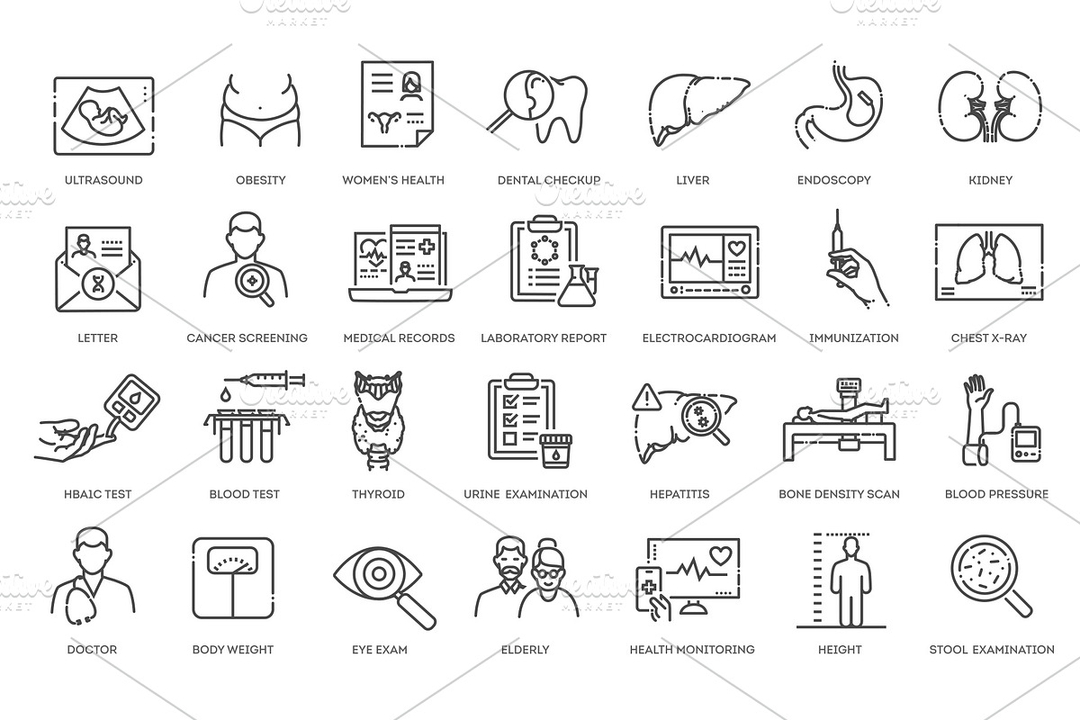 Medical Сheck Up Icons, an Outline Icon by Tettygreen (Photo 2 of 2)