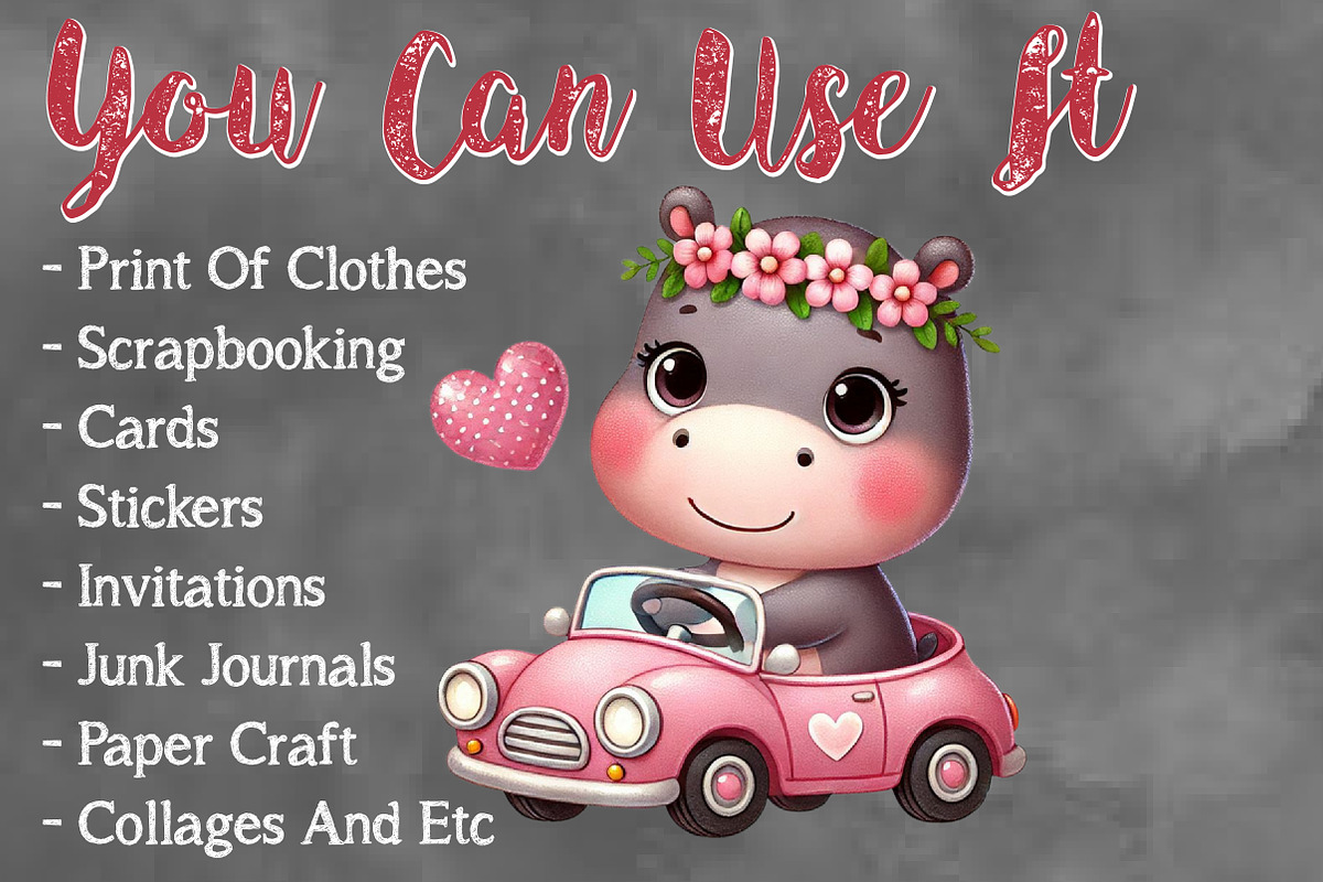 Valentine Cute Hippopotamus Clipart, a Seasonal Illustration by Craft Nest (Photo 5 of 5)