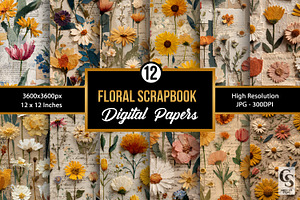 Vintage Scrapbook Flowers Pattern, a Pattern Graphic by Creative Store