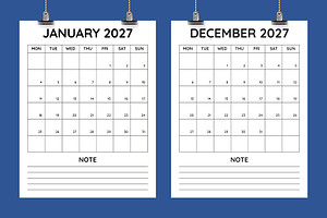 8.5x11 inch Minimalist 2027 Calendar, a Stationery Template by Sofir Nayeem