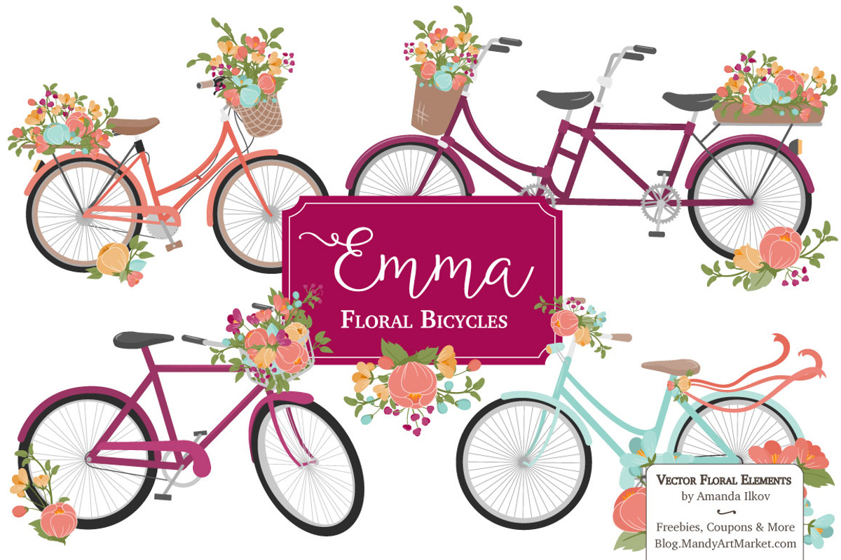 Bohemian Bicycles & Flowers Clipart, an Illustration by Amanda Ilkov (Photo 1 of 5)