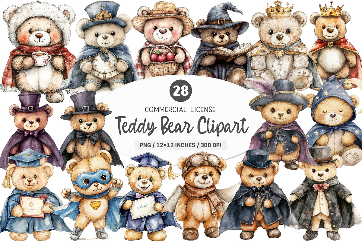 Teddy Bear in Hat and Cape Clipart, an Illustration by SinaCreation (Photo 1 of 5)