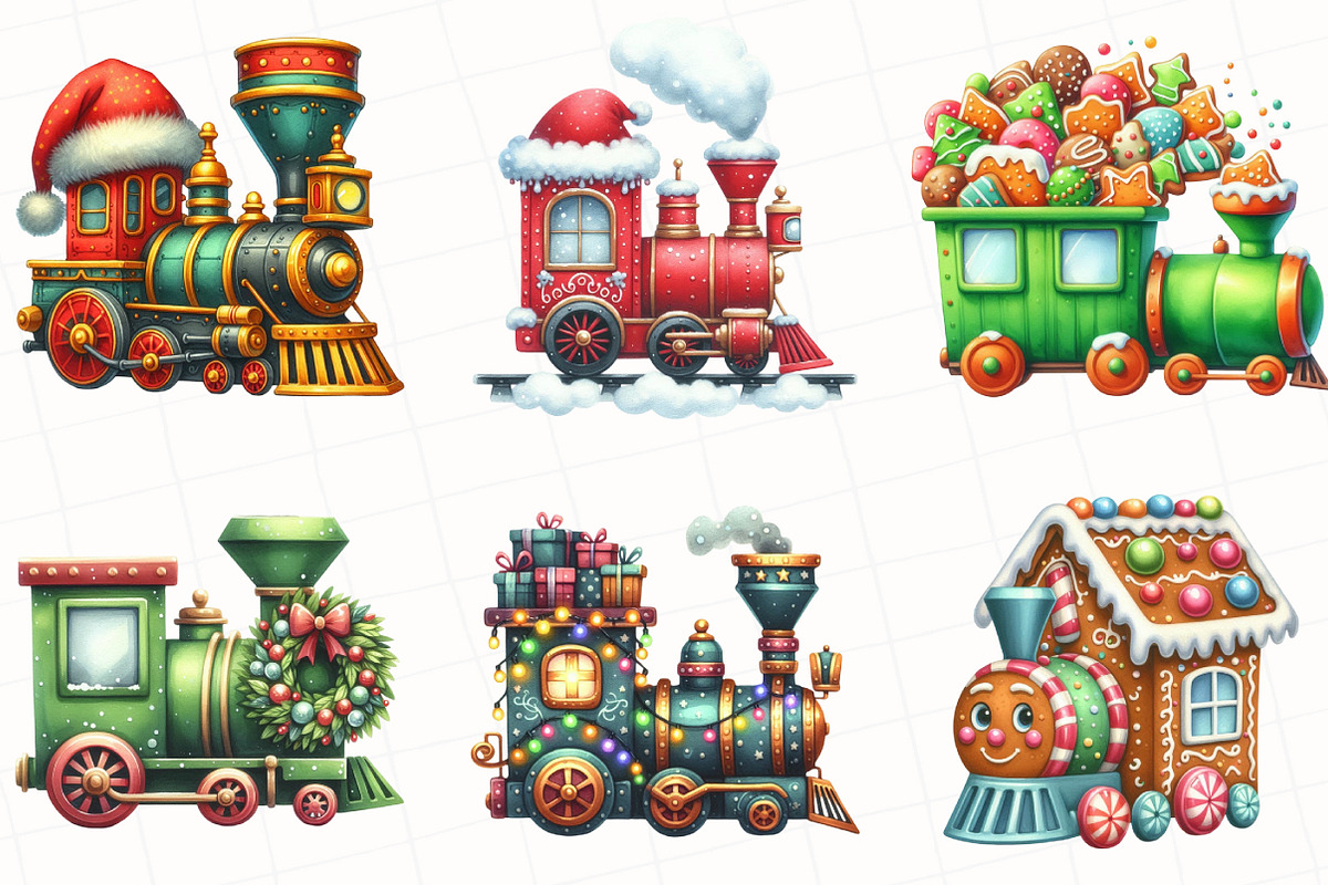 Christmas Vintage Train Clipart, an Illustration by OK Design (Photo 2 of 5)
