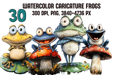 Watercolor Cartoon Frog Illustration, an Animal Illustration by PrintHaven Designs