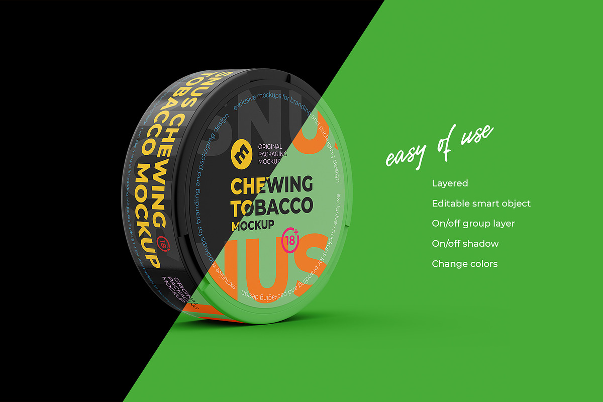 Snus Chewing Tobacco Can Mockup Side, a Packaging Mockup by easymock 2 (Photo 3 of 10)