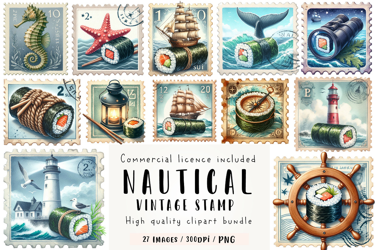 Nautical Vintage Stamp Clipart, an Illustration by CreationArt (Photo 1 of 5)