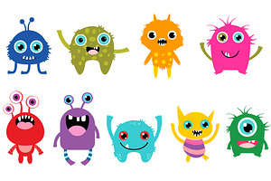 Cute little monsters clipart set