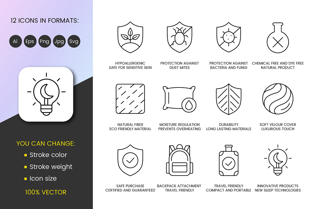 Pillow Feature Line Icons Set, an Outline Icon by Grand Design (Photo 3 of 4)