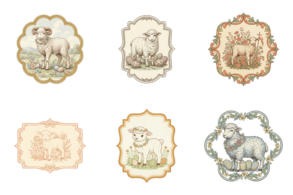 Vintage Easter Sheep Label Printable, an Illustration by SinaCreation (Photo 4 of 6)