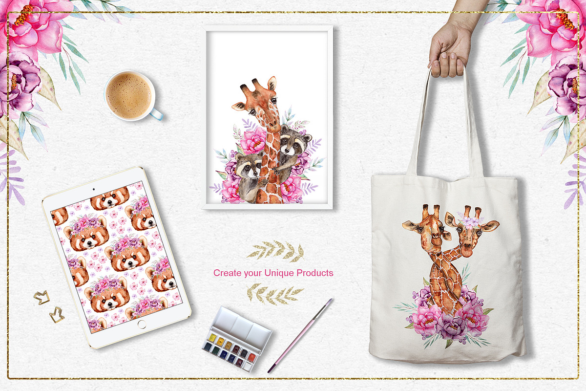Watercolor Animals anf Flowers, an Animal Illustration by TanataDesign (Photo 12 of 13)