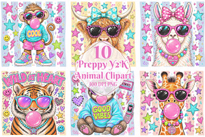 Preppy Y2K Animal Clipart Bundle, a Seasonal Illustration by OK Design
