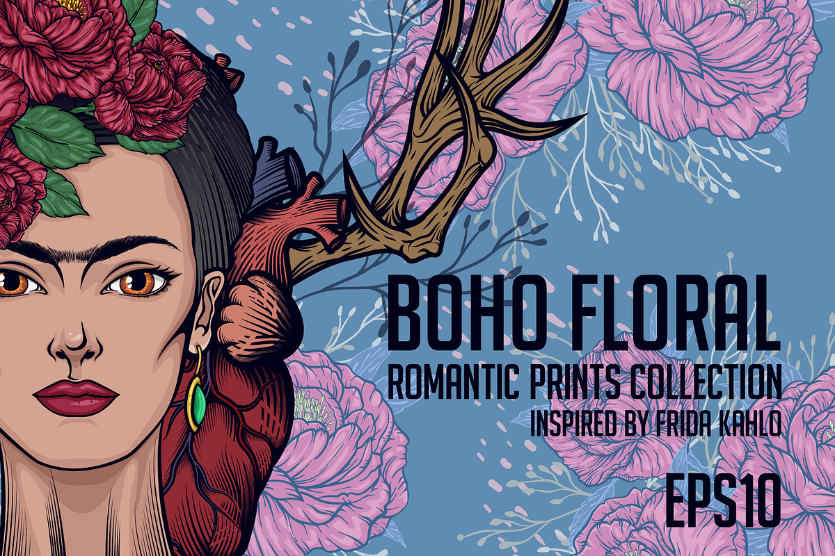 Boho Floral romantic prints, an Illustration by VioSilent (Photo 2 of 5)