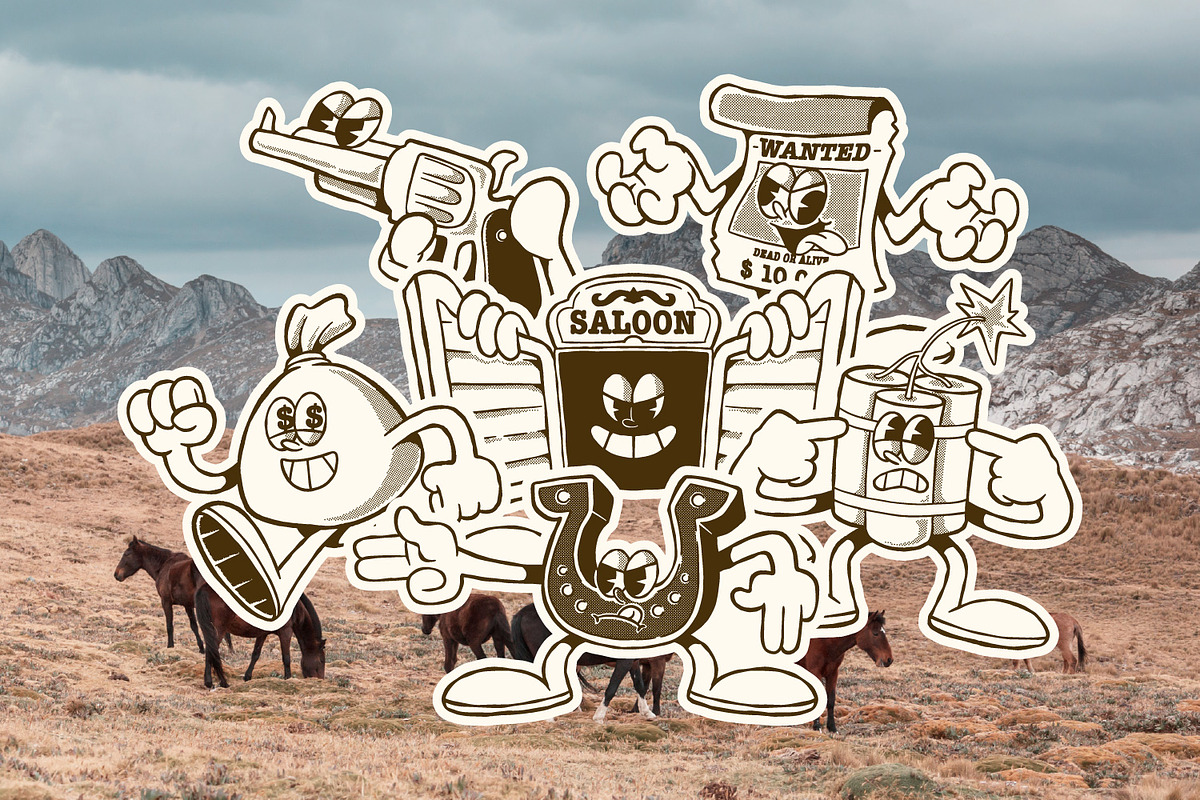 Hand Drawn Western Retro Mascot, an Object Illustration by Ludere Studios (Photo 5 of 5)