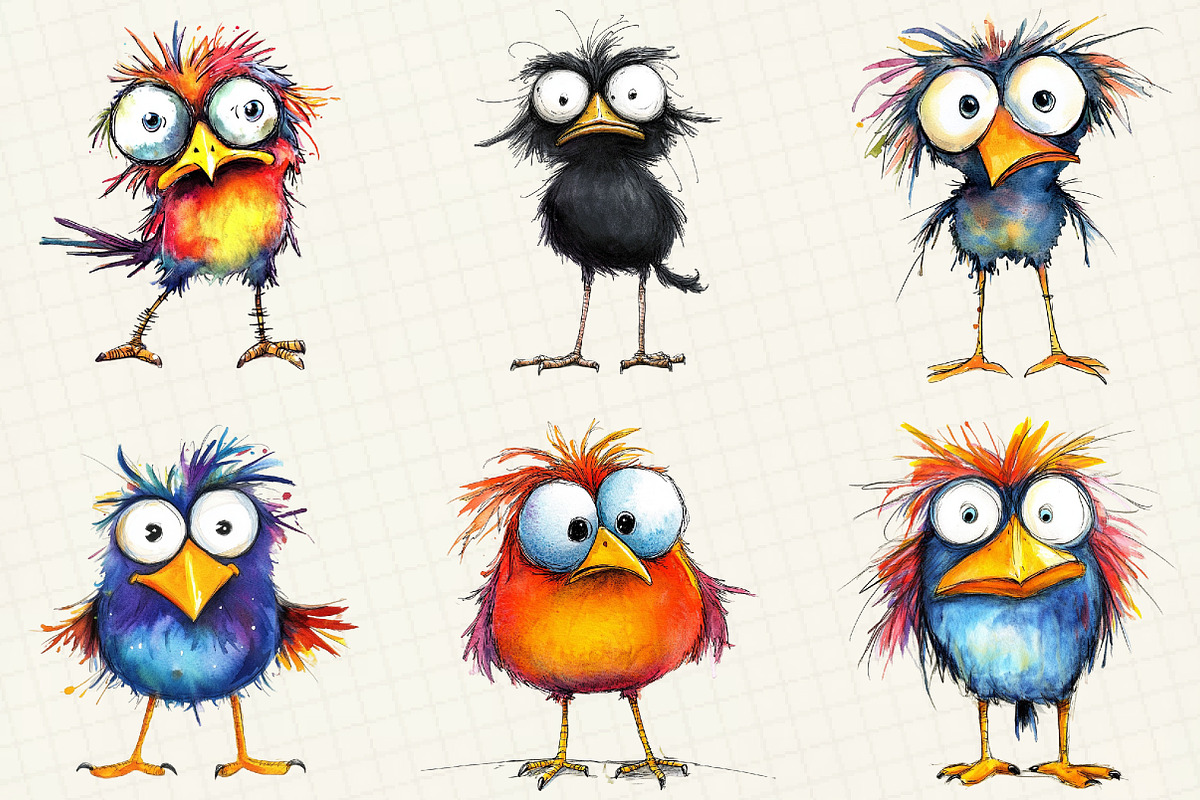 Cute Quirky Funny Birds Clipart, an Illustration by OK Design (Photo 5 of 5)