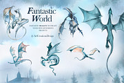 Watercolor Fantastic World Clipart, a Person Illustration by ArtCreationsDesign (Thumbnail 3 of 23)