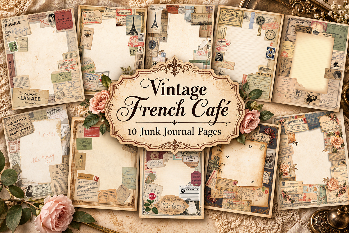 Vintage French Cafe Junk Journal, a Background Graphic by Printable Treasure (Photo 1 of 3)