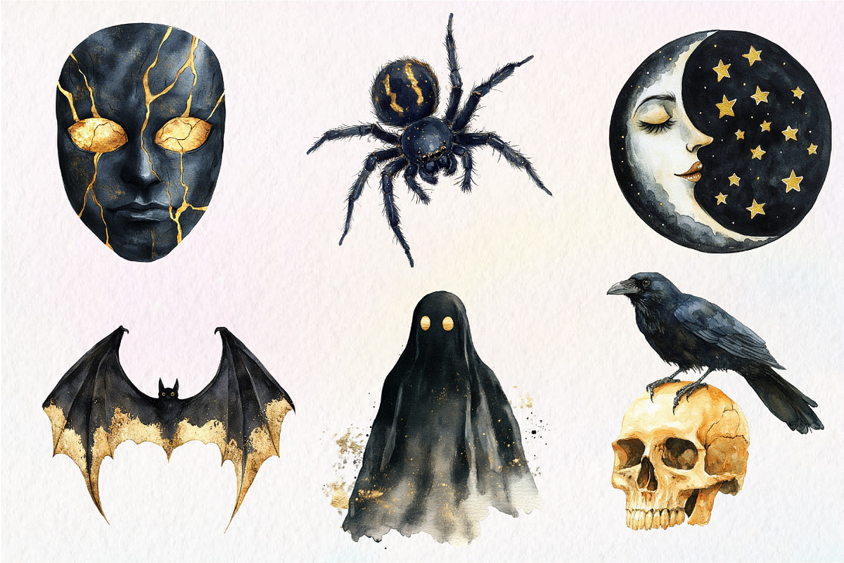 Vintage Creepy Halloween Clipart, an Illustration by Dream Creation (Photo 3 of 7)