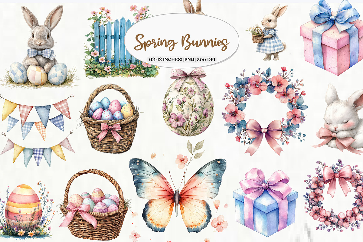 Easter Clipart Spring Bunnies, an Illustration by Watercolor design (Photo 8 of 8)