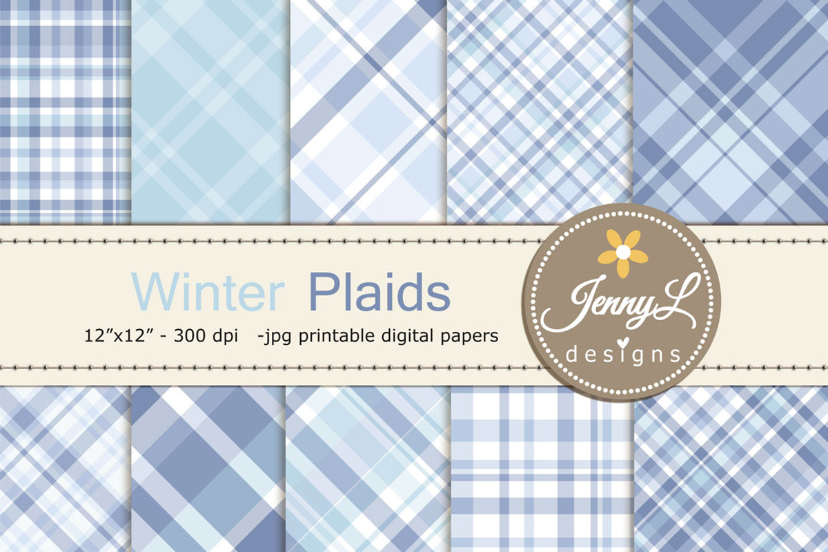 Winter Snow Plaid Digital Papers, a Pattern Graphic by JennyL Designs (Photo 1 of 3)