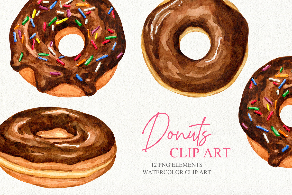 Watercolor donuts collection, a Food Illustration by CrystalinaShop (Photo 4 of 4)