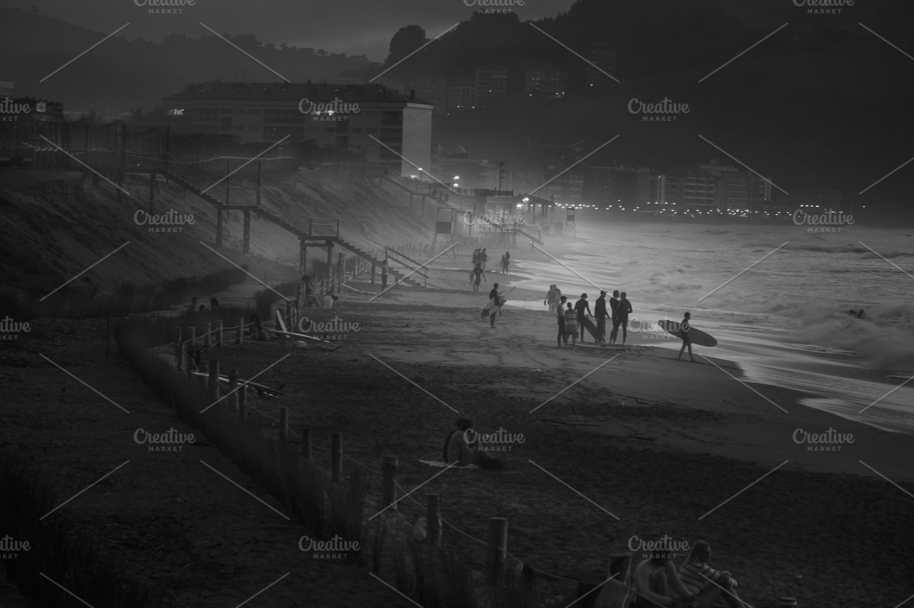 Surfing night scene, B&W, a Sports & Recreation Photo by Nacroba