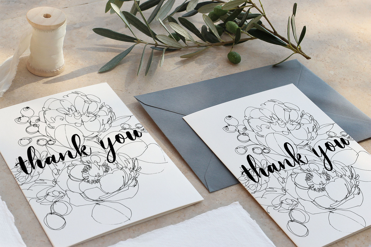 Peony flowers hand drawn card, a Card Template by TurquoiseDesign (Photo 1 of 3)