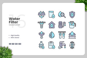 Water Filter Colored Icons, an Icon by Upnowgraphic
