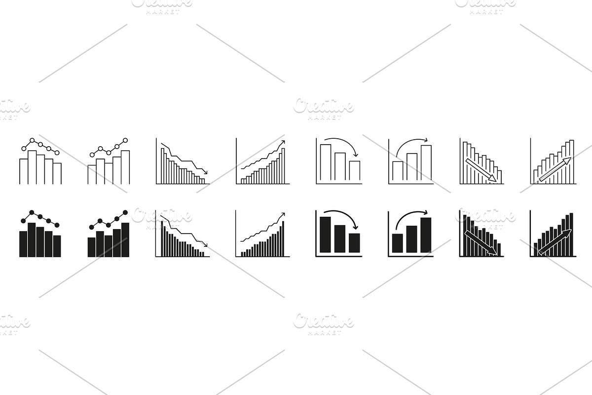 Bar And Line Graphs Icons, a Finance Illustration by Gentle Studio