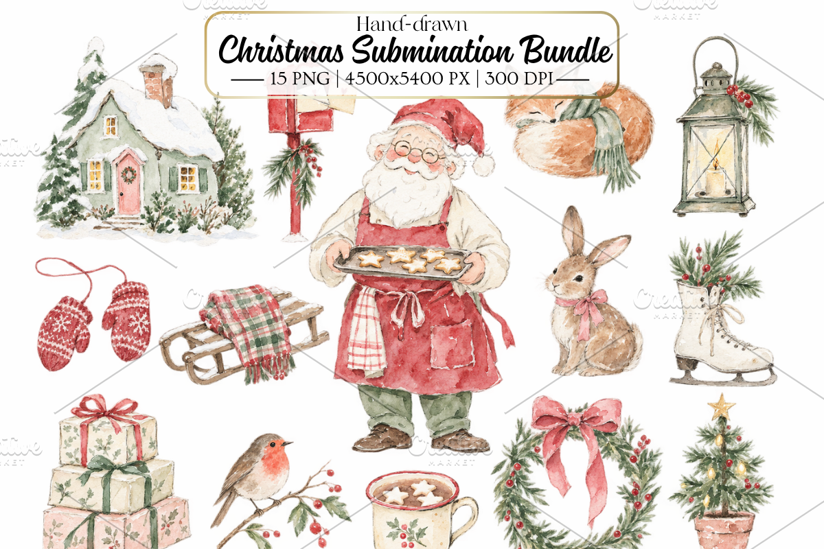 Hand Drawn Christmas PNG Cliparts, a Seasonal Illustration by Ink Gallery (Photo 1 of 13)