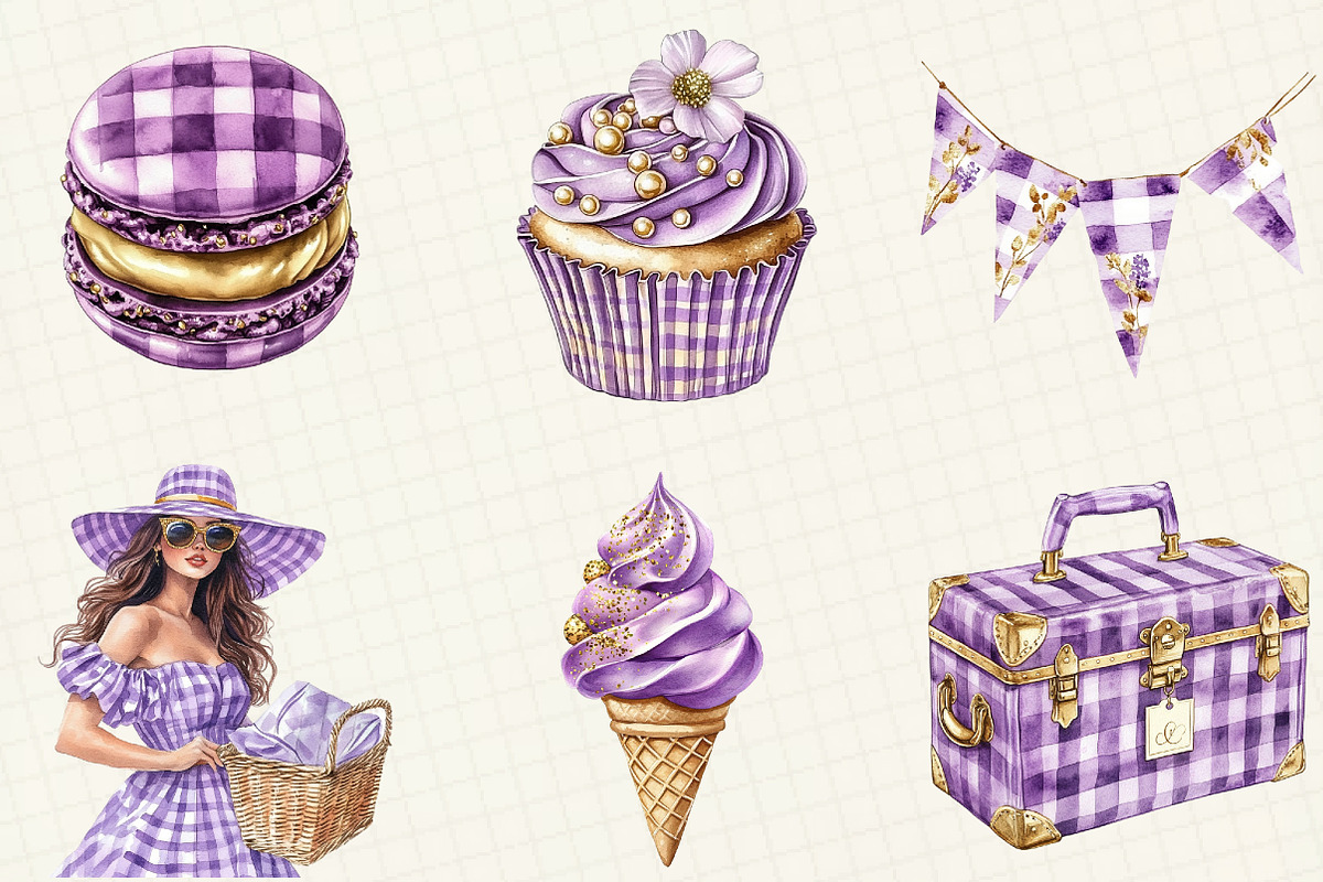 Purple Gingham Summer Clipart, an Illustration by OK Design (Photo 5 of 5)