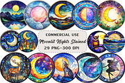 Moonlit Nights Stained Glass Clipart, an Illustration by Craft Nest (Thumbnail 1 of 6)
