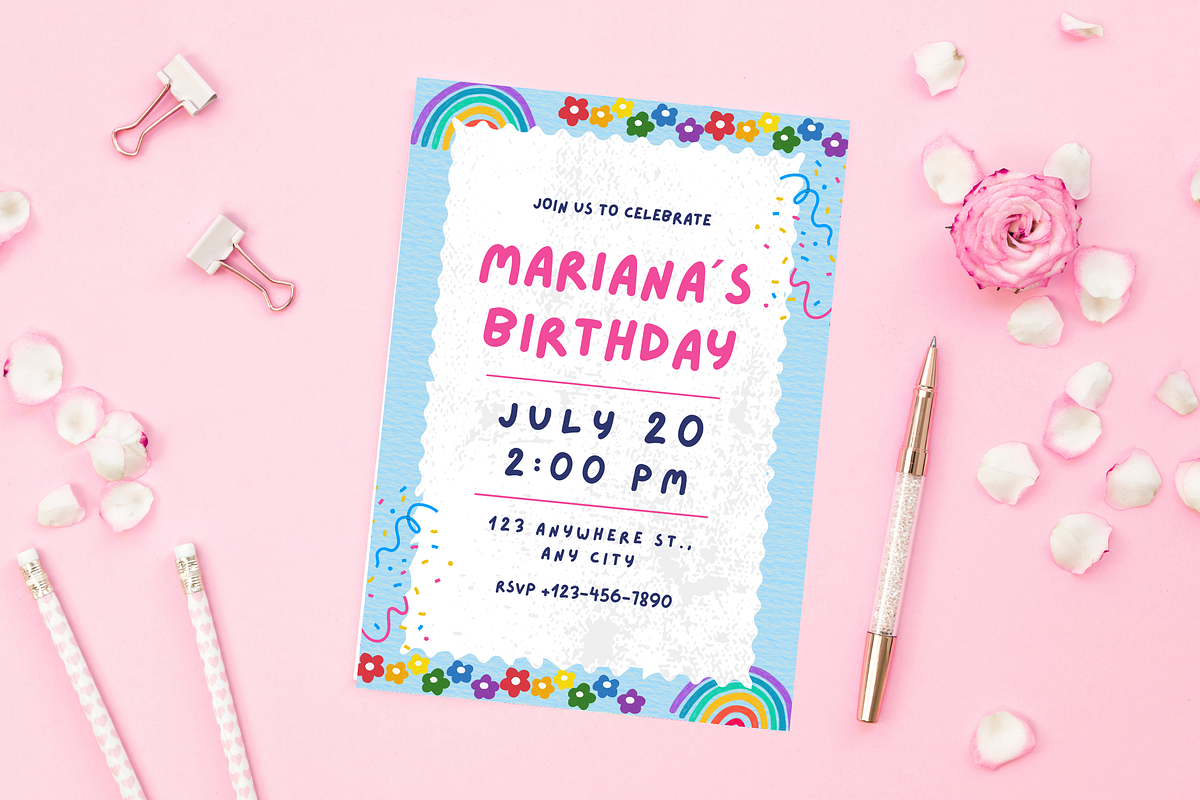 Rainbow Happy Birthday Invitations, a Templates & Theme by TemplateCastleStore (Photo 5 of 9)