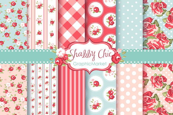 Shabby Chic Rose Digital Paper pack preview 6