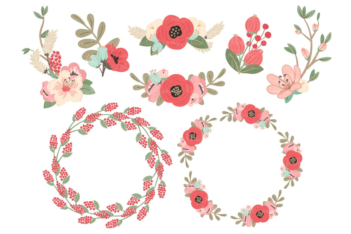 Mint & Coral  Floral Wreaths, an Illustration by Amanda Ilkov (Photo 4 of 4)