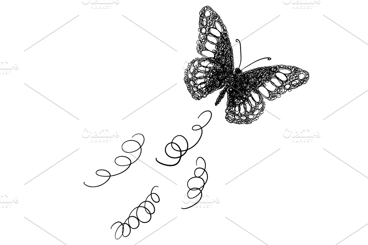 monochrome butterfly doodle hand, an Animal Illustration by Nenahliadava Design