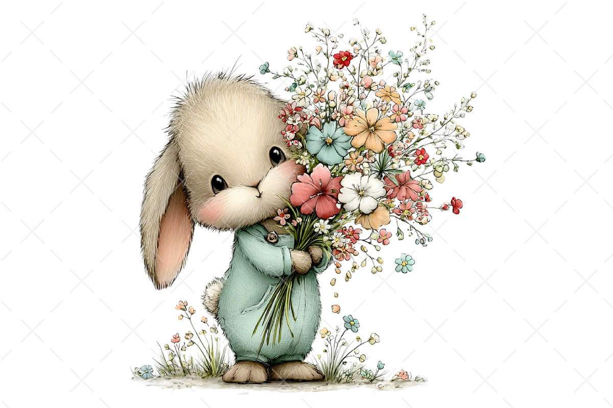 Bunny and Flowers Clipart PNG, an Illustration by Craft Nest (Photo 11 of 12)