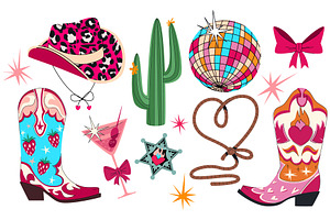 Disco cowgirl party set, an Object Illustration by art PVP - market