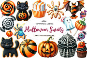 Watercolor Halloween Sweets Clipart, an Illustration by CreationArt (Thumbnail 1 of 6)