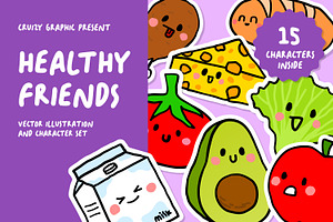 Healthy Friends Character, a Food Illustration by Cruizy & Co