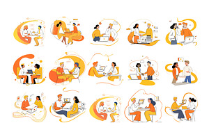Office collaboration scenes cartoon, a Person Illustration by Onyx