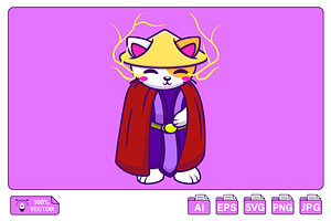 Cute Cat Warrior Wearing Caps, an Animal Illustration by Artstorystudio