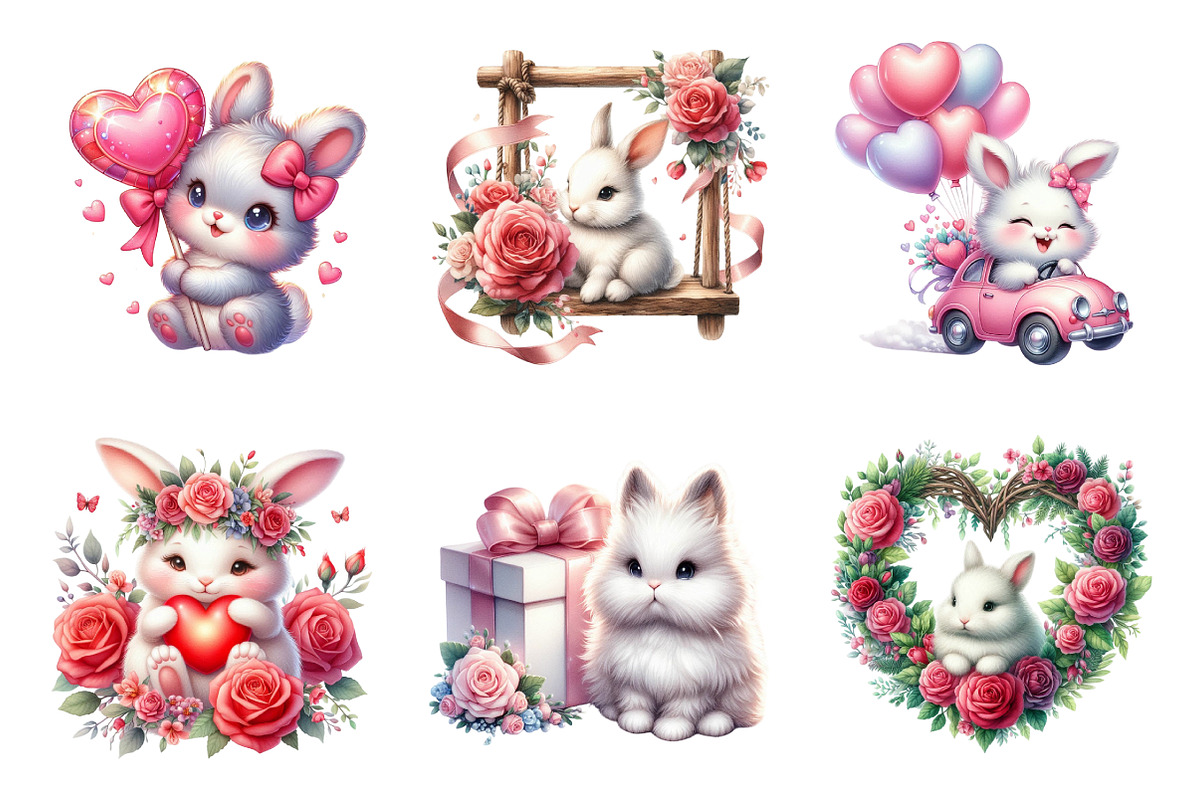 Valentine Bunny Clipart Bundle, an Illustration by SinaCreation (Photo 3 of 11)