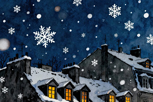 Cozy Winter Night in a European City, a Decorative Illustration by Virgo Studio