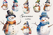 Snowman Watercolor Clipart. AI, a Seasonal Illustration by BonbonnyDesigns (Thumbnail 1 of 5)