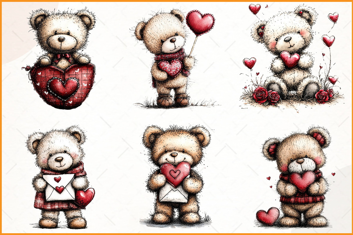 Valentine Teddy Bear Clipart, an Illustration by Watercolor design (Photo 4 of 4)