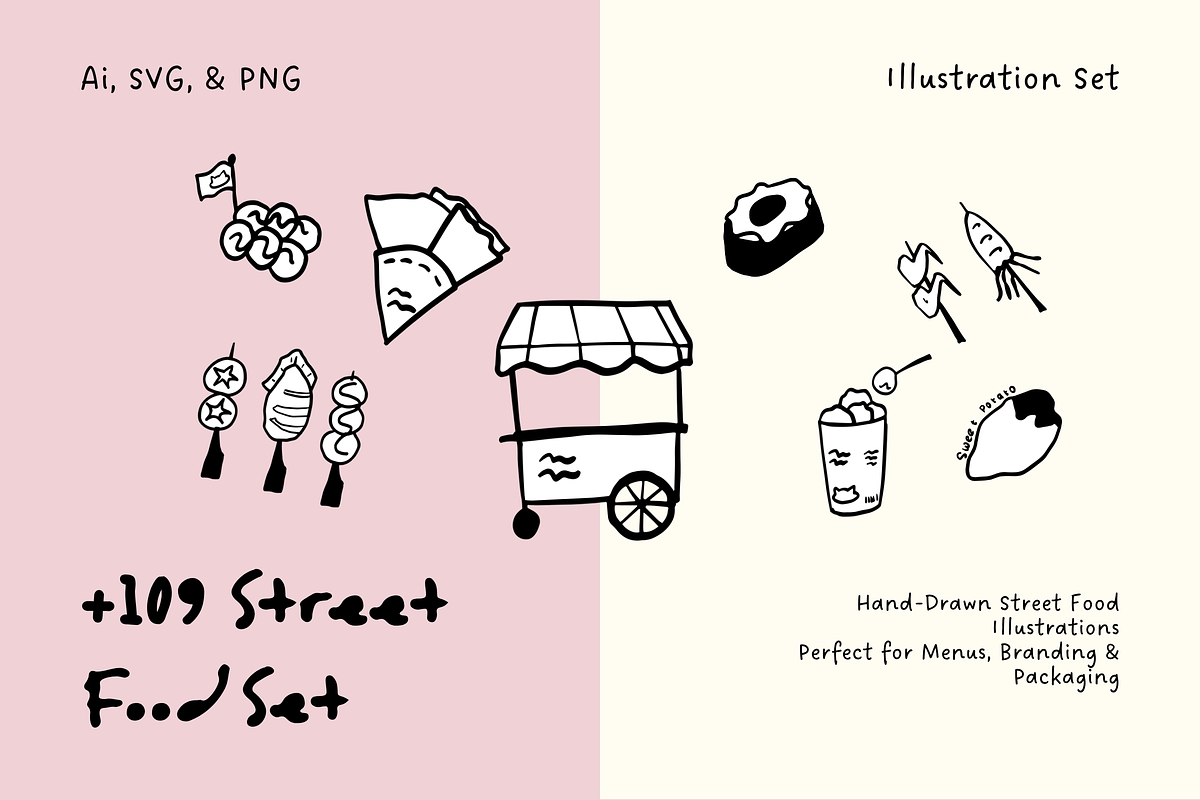 +109 Street Food Set Illustration, a Food Illustration by The Journey Atelier (Photo 1 of 5)