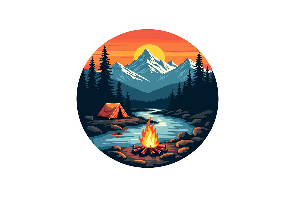 Sunset Adventure Camping Badge Set, an Object Graphic by Designs_River (Photo 11 of 13)