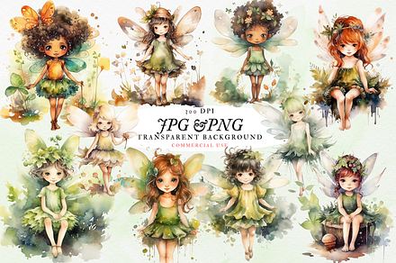Cute Forest Fairy Watercolor Bundle