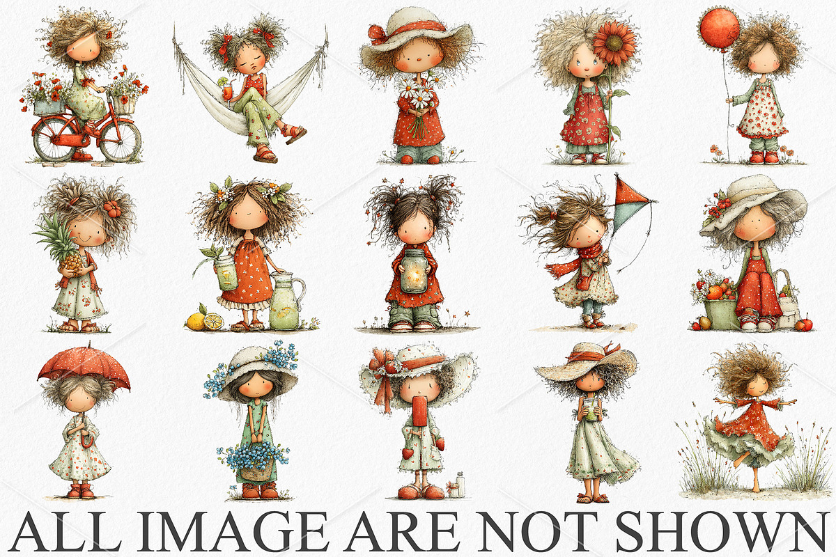 Watercolor Summer Girls Clipart PNG, a Seasonal Illustration by Canvas Craft (Photo 3 of 5)