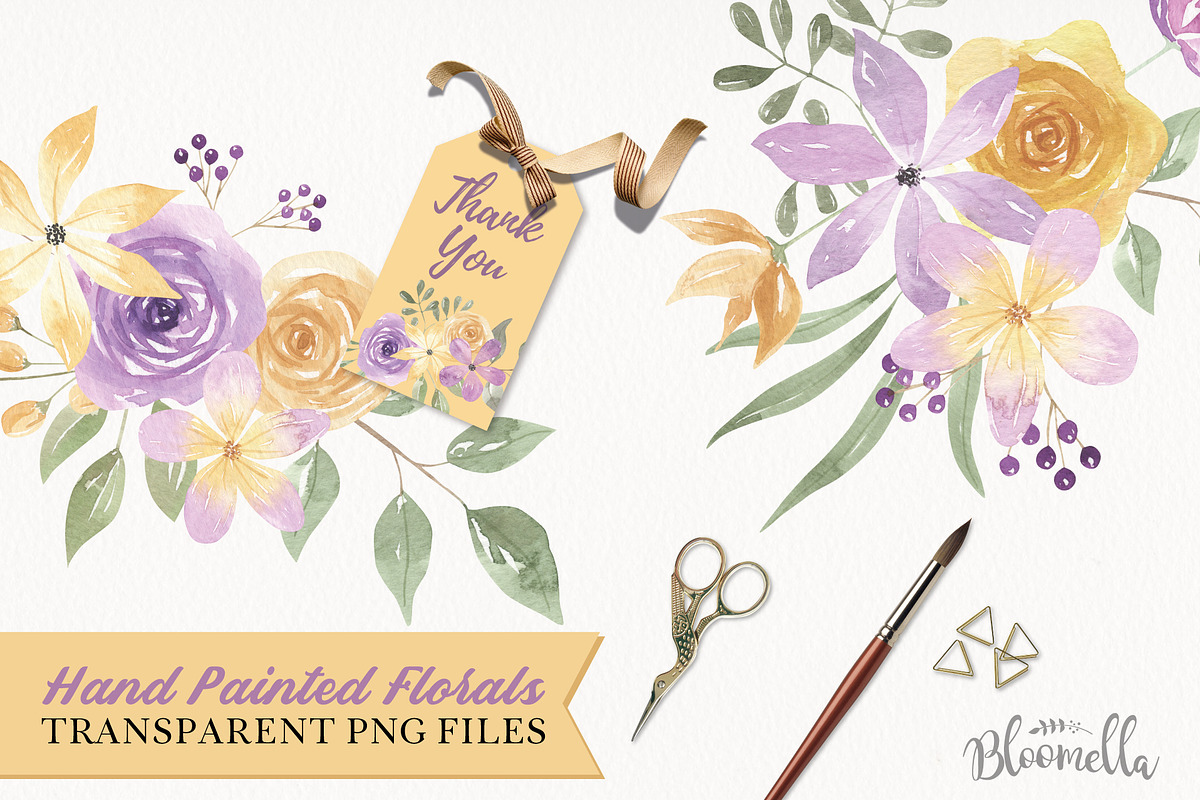Watercolour Flowers Purple Lemon Kit, an Illustration by Bloomella (Photo 2 of 7)